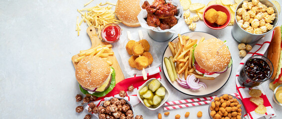 Assorted american food.