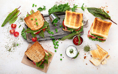 Various of club sandwiches.
