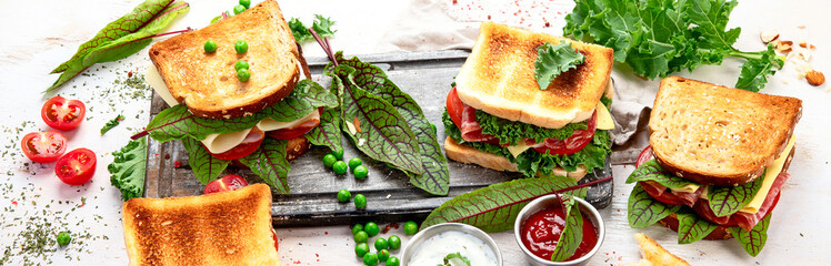 Various of club sandwiches.