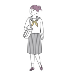 通学途中の女子学生のイラスト