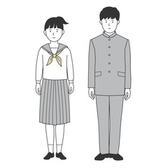 女子学生と男子学生の全身イラスト