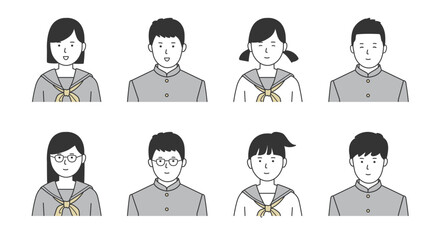 女子学生と男子学生のアイコンセット