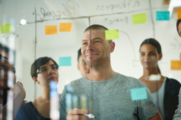 Innovation, planning and strategy at work with group of business people working together. Happy,...