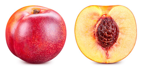 Peach fruit isolated on white background. Peach with clipping path. Peach macro studio photo