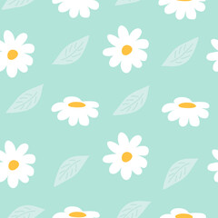 Seamless pattern with hand drawn chamomile flowers