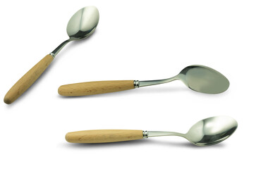 wooden handle spoon on a white background,with clipping path