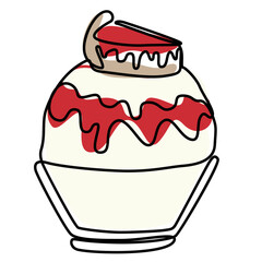 ice shaved bingsu korean japanese style sweet dessert in minimal one continuous line simple design style with color