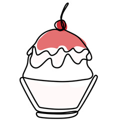 ice shaved bingsu korean japanese style sweet dessert in minimal one continuous line simple design style with color