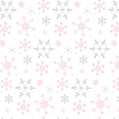 Pink and Silver Snowflakes Seamless Pattern