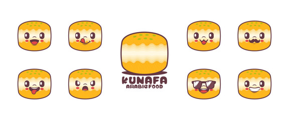 Obraz premium Kunafa cartoon. arabic food vector illustration. icon, emoticons, cartoons