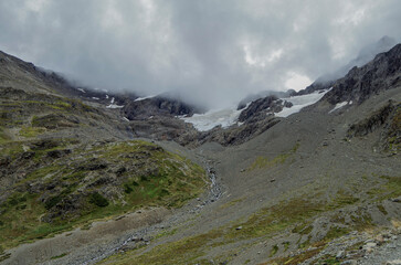 Breathtaking and impressive panoramic view of Glaciar Martial glacier close to Ushuaia, Patagonia...