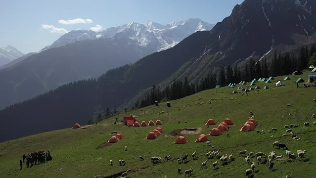 Amazing Hillside Landscape In Sar Pass, Parvati Valley, India - aerial shot