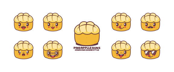 Pineapple buns cartoon. bread vector illustration. icon, emoticons, cartoons