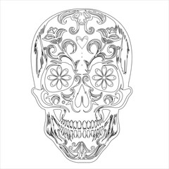 Sugar skull wreath of red roses. Coloring pages for adult. Day of the Dead Sugar Skull in Mexico. Dia de los Muertos Mexican national holiday, Dia de muertos mexican sugar skull