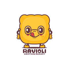 Ravioli cartoon mascot. Italian pasta vector illustration
