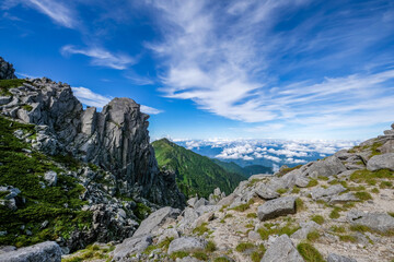 長野県中央アルプス木曽駒ヶ岳からの景色