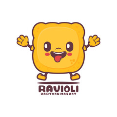 Ravioli cartoon mascot. Italian pasta vector illustration