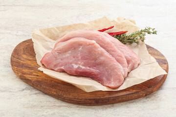 Raw pork schnitzel for roast