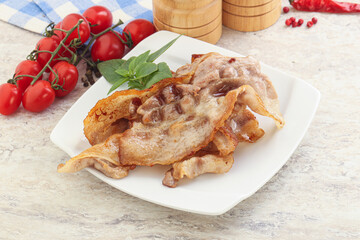 Fried pork bacon for breakfast