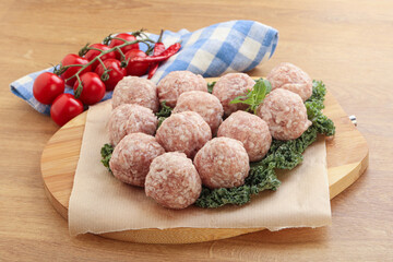 Raw pork meatball for cooking
