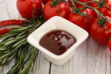 Tomato barbecue sauce on the bowl