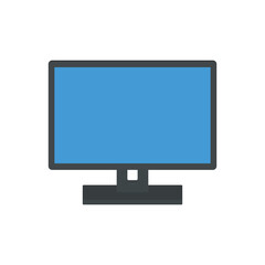 Color illustration of a monitor on a white background. Vector illustration. Design element for icon, sticker, label, poster, banner, badge. Computer technology. Global Internet.