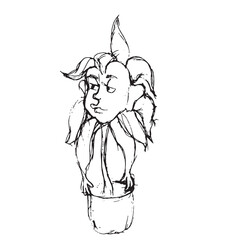 Sketch of Thoughtful, dreaming, Cartoon Sunflower in pot
