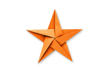 Orange paper star origami isolated on a white background - obrazy, fototapety, plakaty