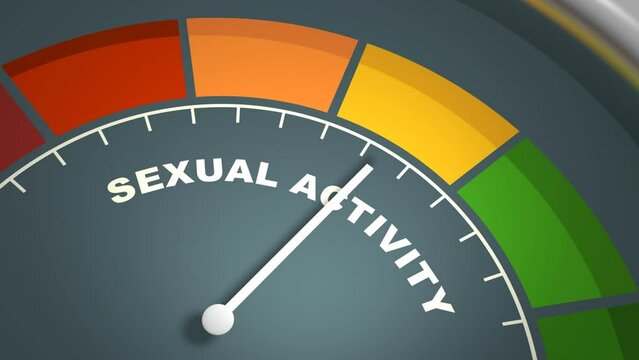 Sexual activity meter scale with arrow. The libido level measuring device icon. Sign tachometer, speedometer or indicator. Infographic gauge element. 3D render