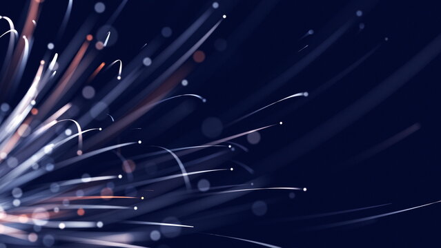 Blue high tech field with glow particles lines. Hi-tech information flow visualization. The concepts of business, finance, game, internet, data, education, technology, biology, digital, web.