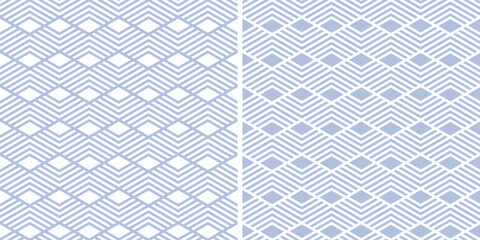 Seamless Geometric Diamonds and Stripes Patterns. Blue and White Texture.