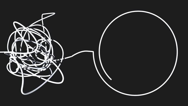 Personal growth and development. Coaching, training, brainstorm animation. Unraveling tangled tangle. Psychotherapy concept. Metaphor of problem solving, chaos and mess, difficult situation.