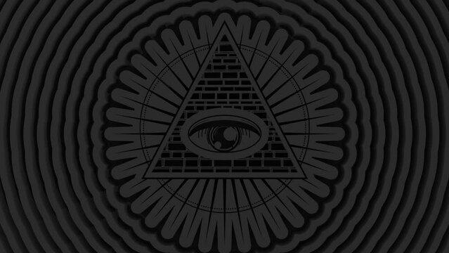 Mystical geometry symbol. Linear alchemy, occult, philosophical sign. Eye and pyramid. 3D render
