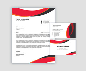 Red stationery template design with geometric pattern. Set of business corporate identity mock up. Documentation for business.