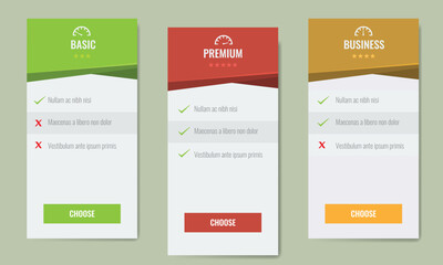 Price compare design columns for website design.
