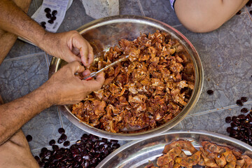Tamarind processing, Fresh brown tamarind fruit as background