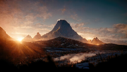 Beautiful landscape of a sunrise scene over a mountain