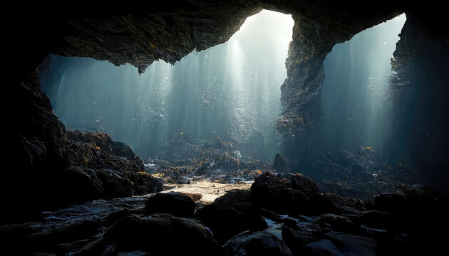 Beautiful scene of mysterious sea cave