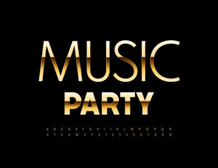 Vector premium poster Music Party. Gold chic Font. Elegant set of Alphabet Letters and Numbers