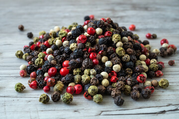 Five kinds of pepper close up (Piper nigrum)