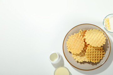 Concept of tasty food with wafers, space for text