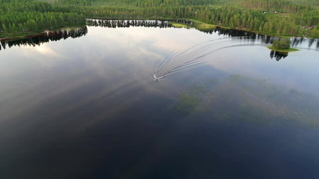 Sailing Boat In Tranquil Lake With Mirror Reflection In Dalarna, Sweden.