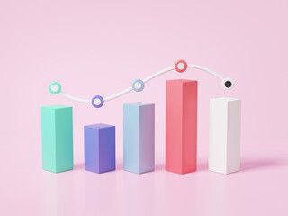 Finance business economics concept. Growth statistics graph higher on pink background, stock market trading investment exchange, analytics, price action, minimal cartoon. 3d render illustration