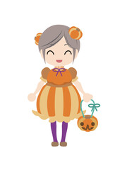 かぼちゃの衣装を着た女の子のイラスト