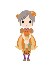 かぼちゃの衣装を着た女の子のイラスト