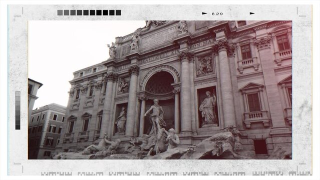 Retro photo camera screen with Trevi Fountain in the Trevi district in Rome, Italy. It designed by Italian architect Nicola Salvi and completed by Giuseppe Pannini