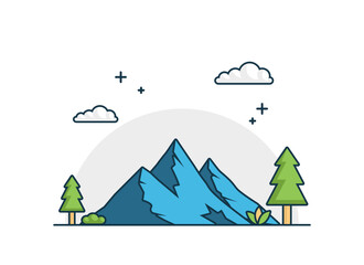 mountain vector with flat design outline style