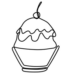 ice shaved bingsu korean japanese style sweet dessert in minimal one continuous line simple design style with color