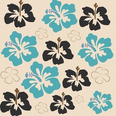 Fototapeta na wymiar Seamless pattern with Hawaiian flowers (hibiscus pattern)
