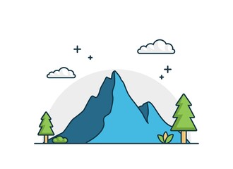 mountain vector with flat design outline style